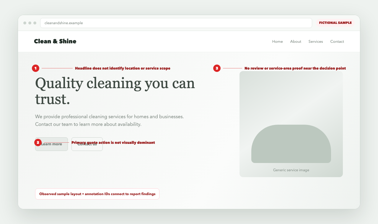 Annotated homepage evidence preview